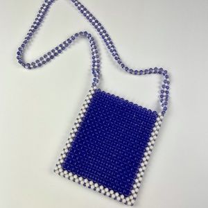 Cute Blue & White Beaded Summer Bag